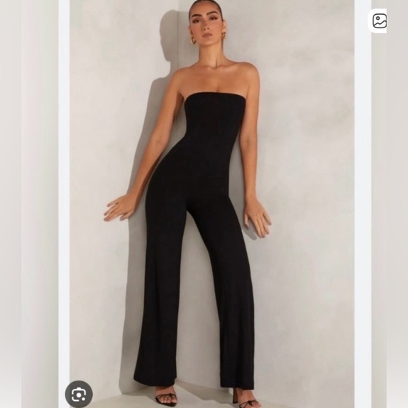 Oh Polly Pants - Oh Polly Strapless Black Wide-Leg Jumpsuit